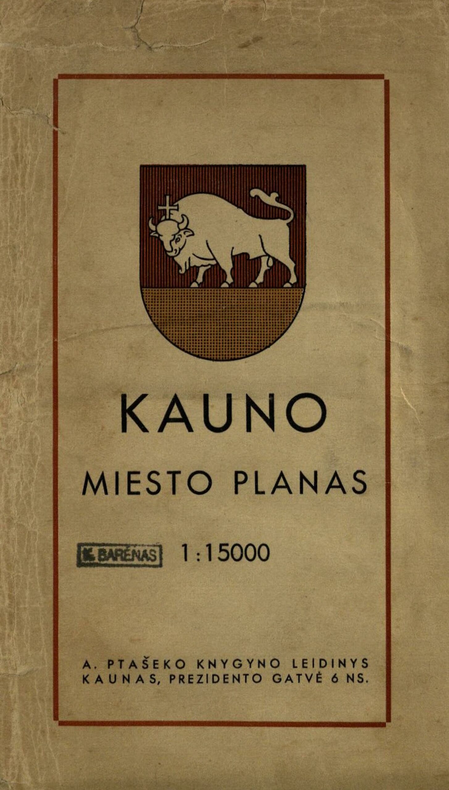 Kauno miesto planas. Planą tikrino dailininkas J. J. Burba. Mastelis 1:15000. Kaunas: Ptašeko knygynas, 1936 (Kaunas : Br. Beregovskių lit.). 1 žml.: spalv., vienpusis + Gatvių sąrašas (8 p.).