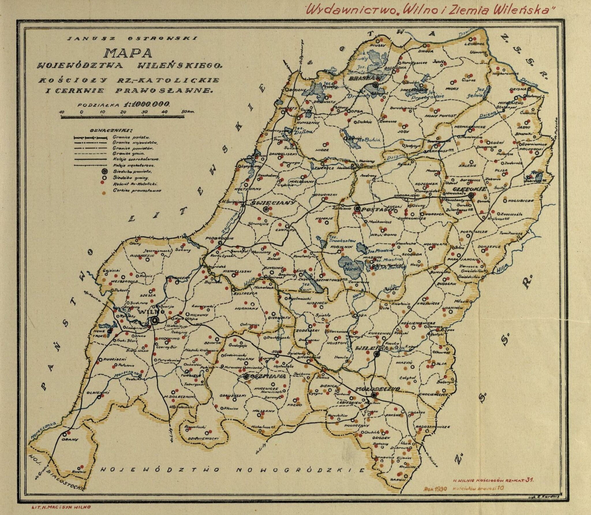 Wilno i ziemia Wileńska: 12 map, ilustrających stosunki wyznaniowe, narodowościowe, szkolne i t.p. Województwa Wileńskiego. Załączył i wstęp objaśniający napisał Janusz Ostrowski. Įvairūs masteliai. Wilno: Nakładem Wojewódzkiego Komitetu Regjonalnego, 1931. [16] p., [10] žml. lap.